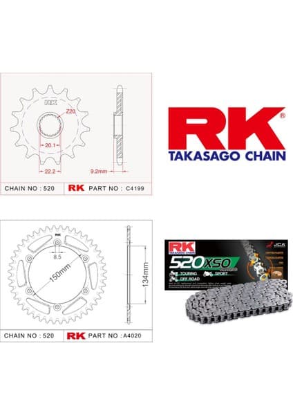 RK Kawasaki KX 250 F Rk Off-Road Zincir Dişli Set 520 MXZ 13/48T (2006-2010)