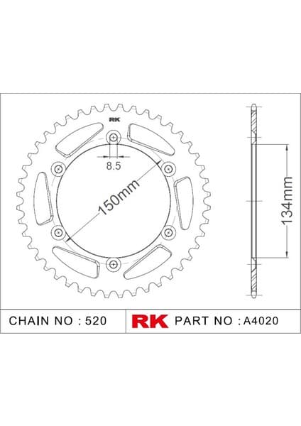 RK Kawasaki KX 125 RK Aluminyum Arka Dişli A4020-51-1A (2004-2008)