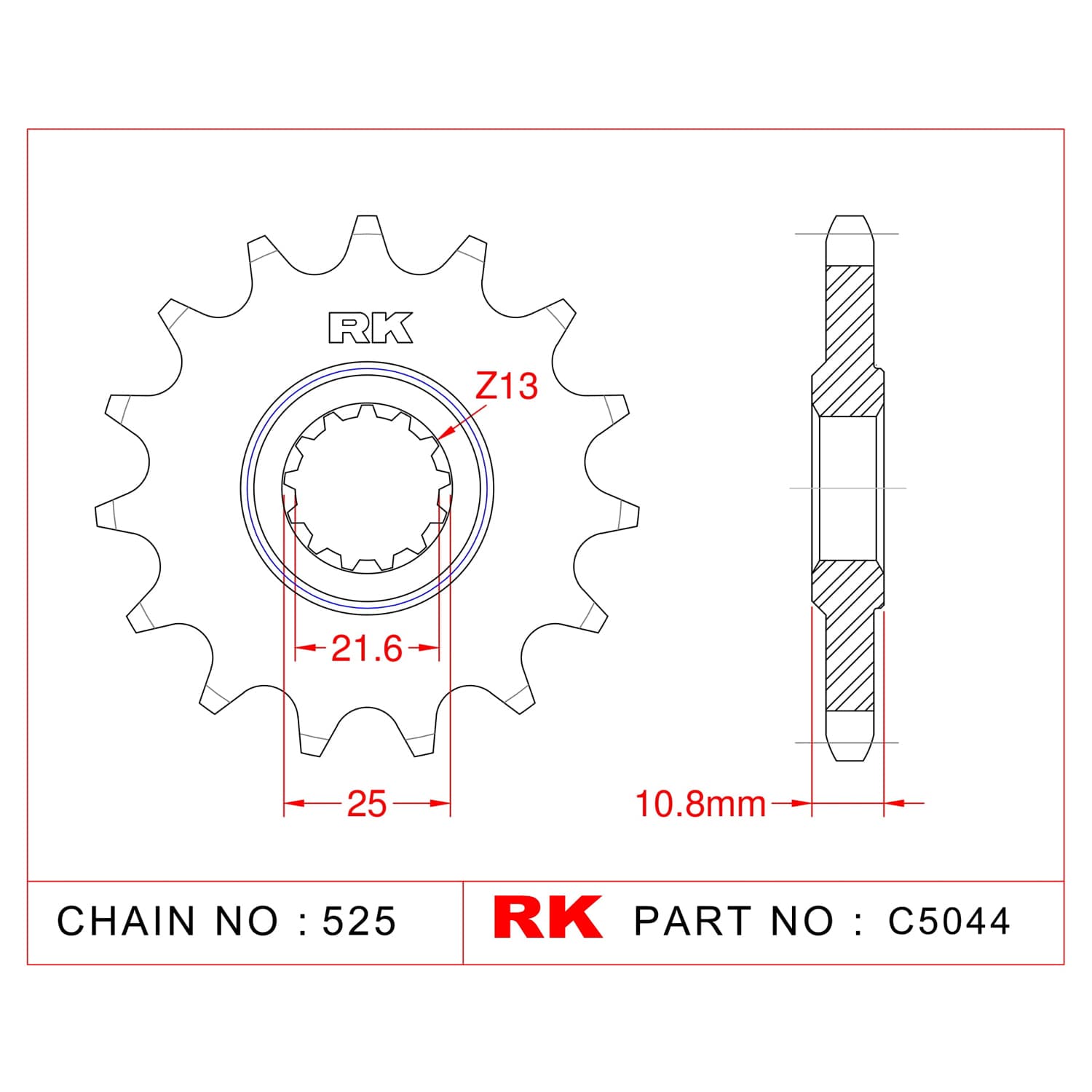 Yamaha YZF-R6 RK Çelik Ön Dişli C5044-16