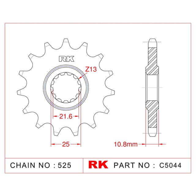 Yamaha YZF-R6 RK Çelik Ön Dişli C5044-16